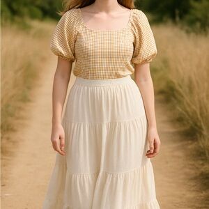 Ava & Viv Gold Square Neck Puff Sleeve Women’s‎ Top 1X 18 Festival Cottagecore